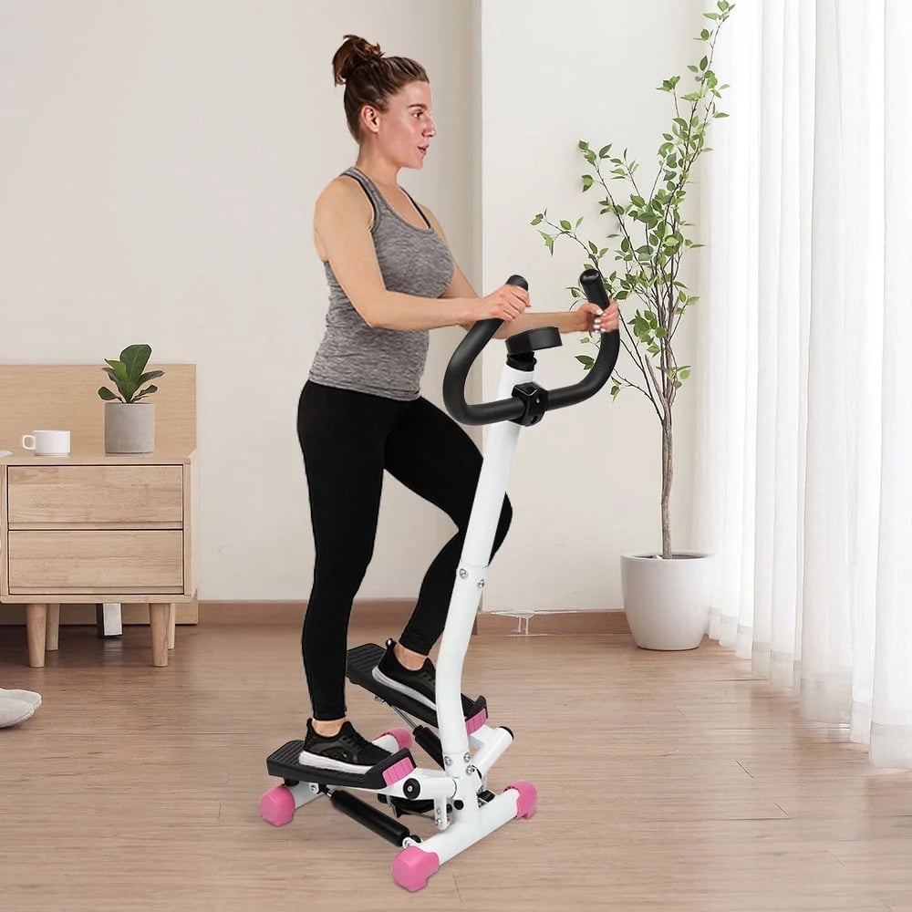 Compact Pink Mini Aerobic Stepper with Handle - Perfect Stair Climber Fitness Machine