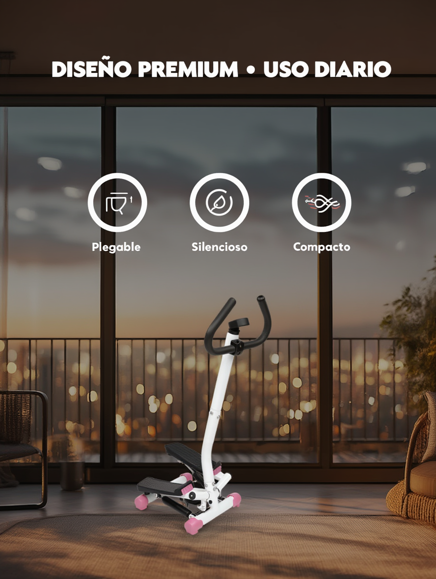 Mini stepper aeróbico rosa compacto con asa: máquina de fitness perfecta para subir escaleras.