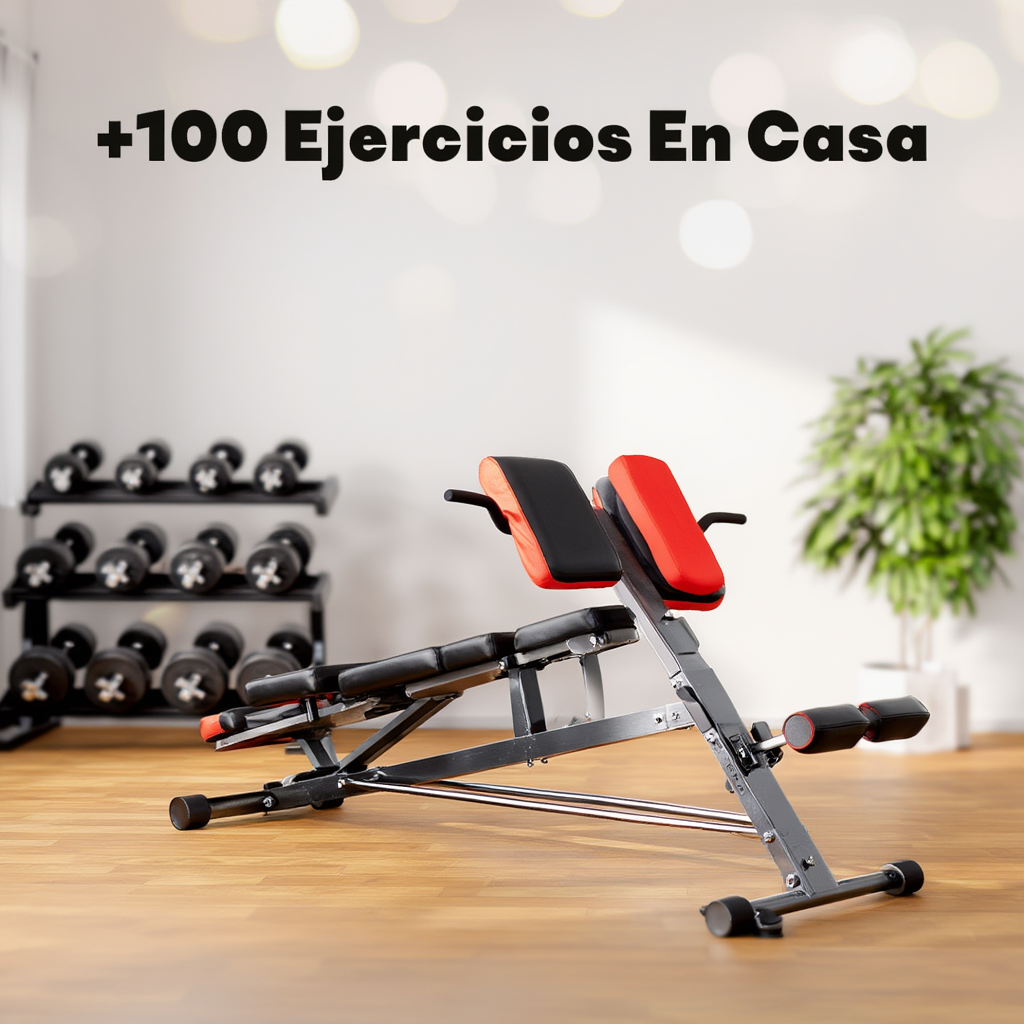 Banco de pesas multifuncional todo en uno para un entrenamiento corporal completo: extensión de espalda, silla romana, abdominales ajustables, inclinación/declinación y banco plano.
