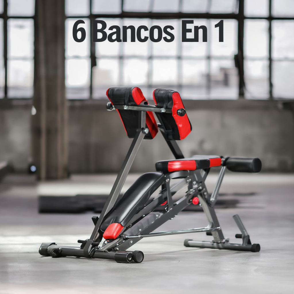 Banco de pesas multifuncional todo en uno para un entrenamiento corporal completo: extensión de espalda, silla romana, abdominales ajustables, inclinación/declinación y banco plano.