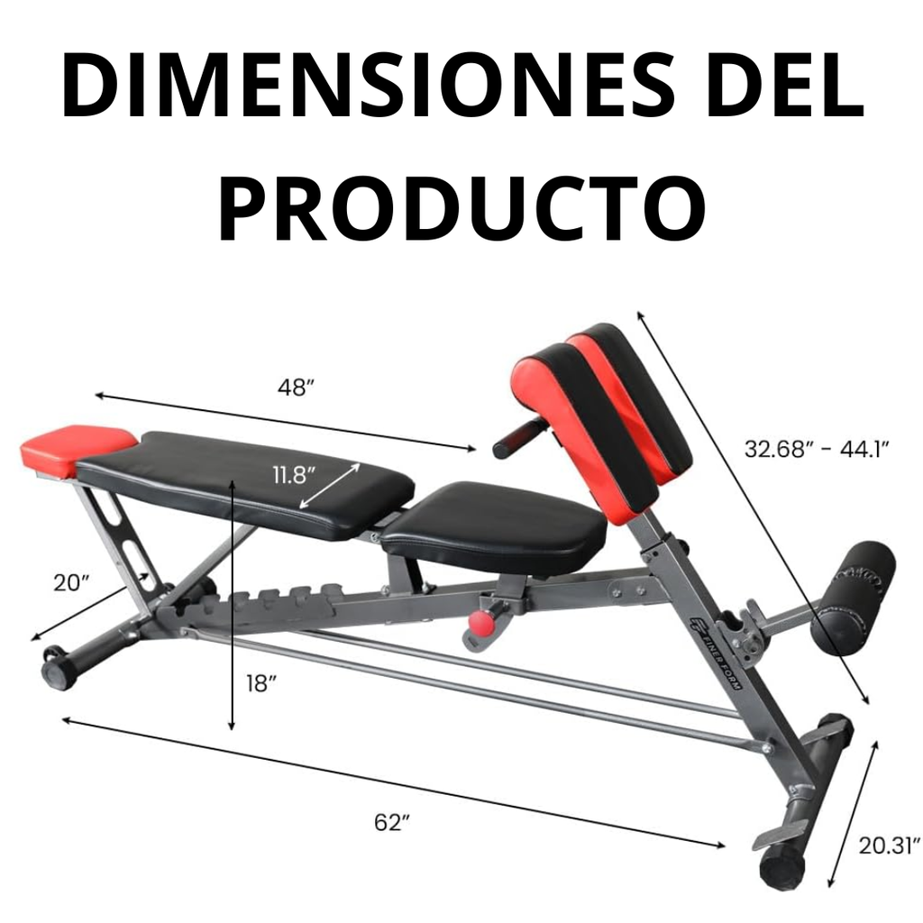 Banco de pesas multifuncional todo en uno para un entrenamiento corporal completo: extensión de espalda, silla romana, abdominales ajustables, inclinación/declinación y banco plano.