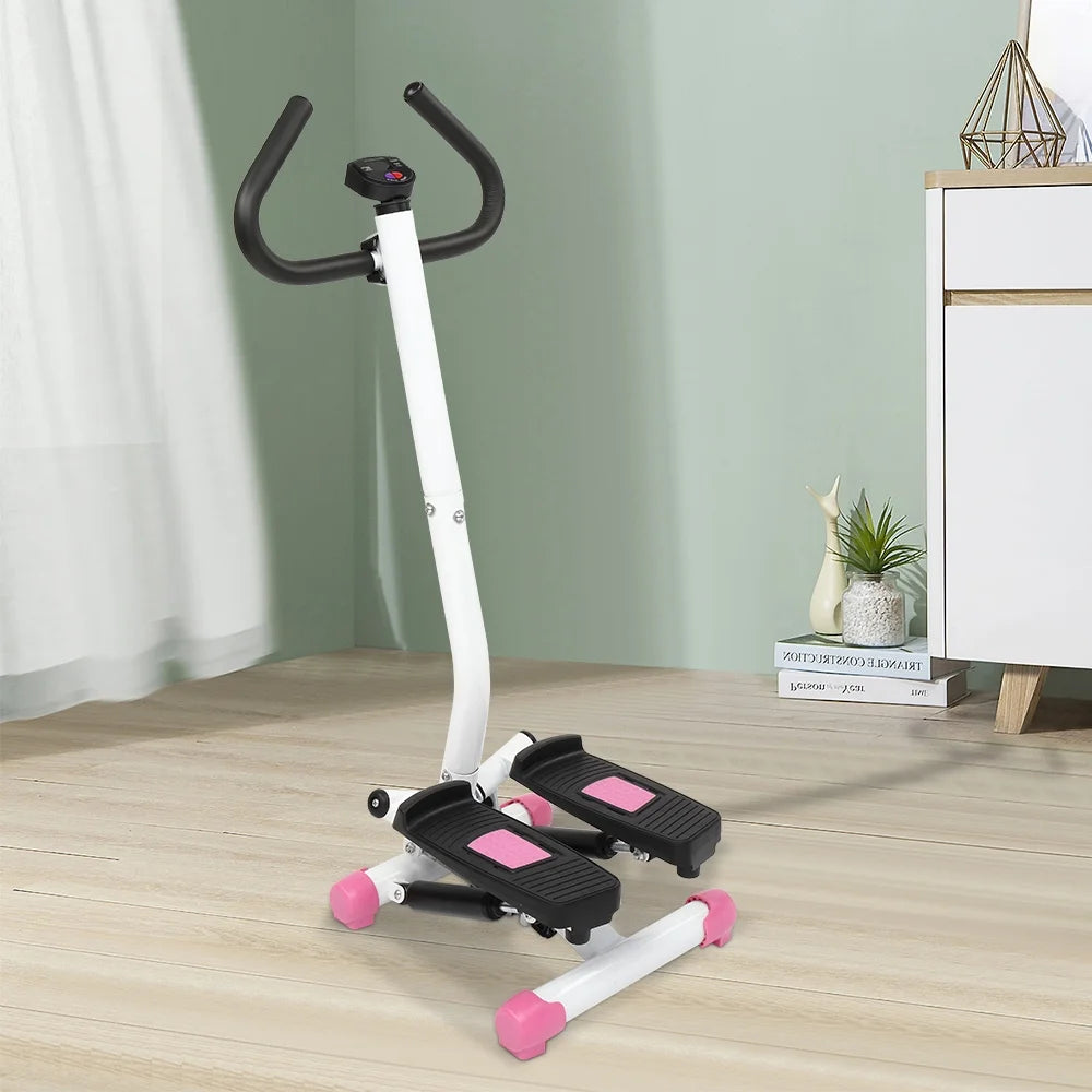 Compact Pink Mini Aerobic Stepper with Handle - Perfect Stair Climber Fitness Machine