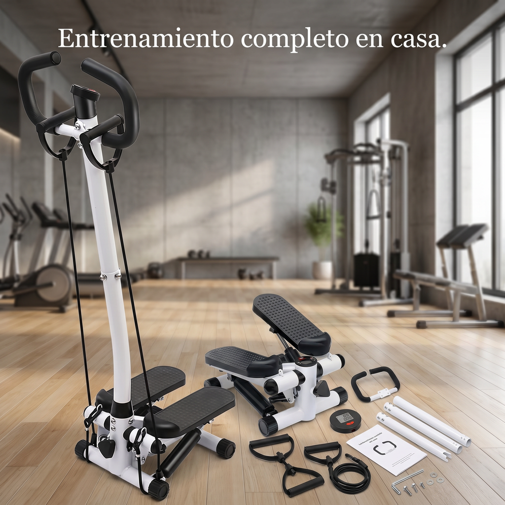 Mini escaladora compacta con bandas de resistencia y manillar: equipo de fitness versátil para todo el cuerpo, ideal para entrenamientos en casa, capacidad de 100 kg (220 lbs).