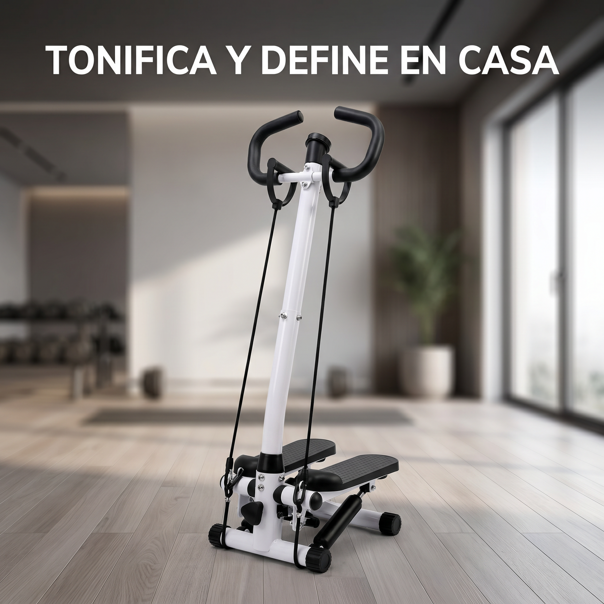 Mini escaladora compacta con bandas de resistencia y manillar: equipo de fitness versátil para todo el cuerpo, ideal para entrenamientos en casa, capacidad de 100 kg (220 lbs).